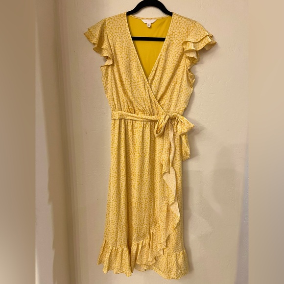 New without tags: Lauren Conrad yellow belted ruffle dress - Picture 1 of 6